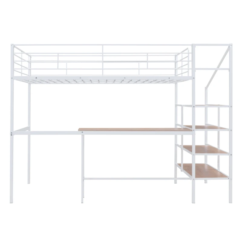 Streamdale Full Metal Loft Bed With Desk And Lateral Storage Ladder