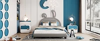 Streamdale Full Upholstered Leather Platform Bed With Rabbit Ornament, Pink