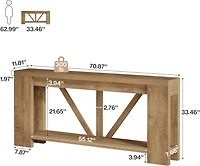 Tribesigns 70.9-Inch Extra Long Console Table, 2-Tier Farmhouse Sofa Table Behind Couch, Large Engineered Wood Entry Console, Brown