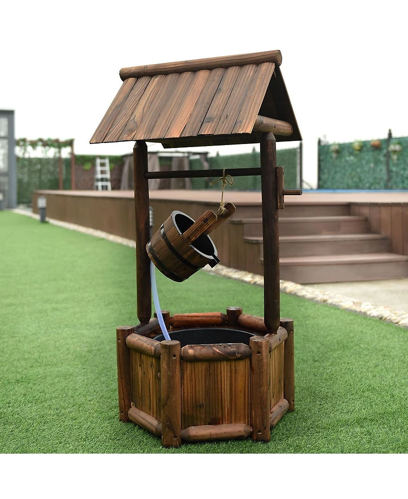 Slickblue Garden Rustic Wishing Well Wooden Water Fountain with Pump