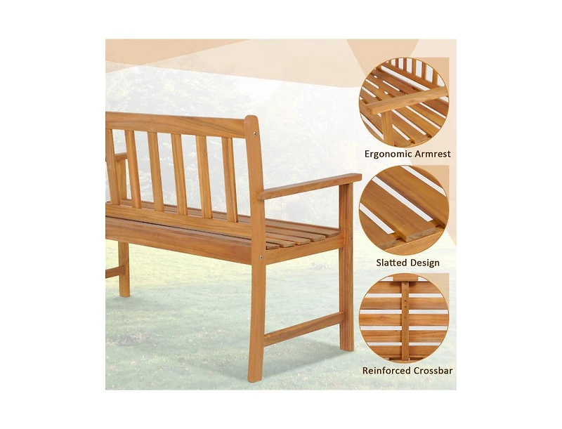 Slickblue 2-Person Outdoor Acacia Wood Bench with Backrest