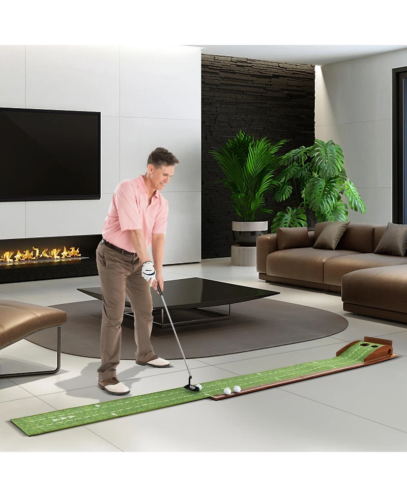 Slickblue Golf Putting Mat Practice Training Aid with Auto Ball Return and Hole Sizes