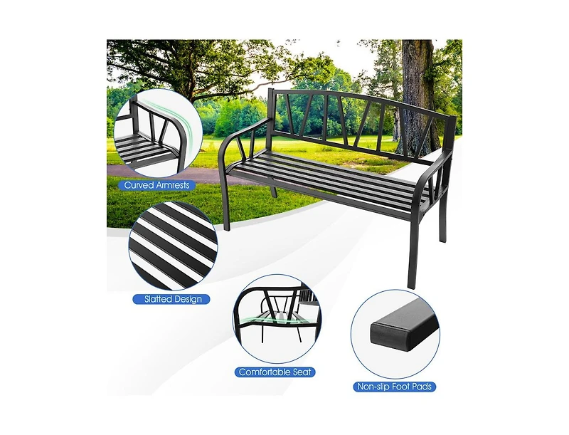 Slickblue Patio Garden Bench with Metal Frame and Slatted Seat-Black