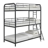 Simplie Fun Furniture Triple Bunk Bed, Twin/Twin/Twin, Black