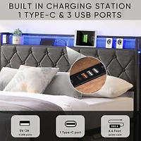 Streamdale Upholstered Queen Bed Frame with Storage and Led Lights