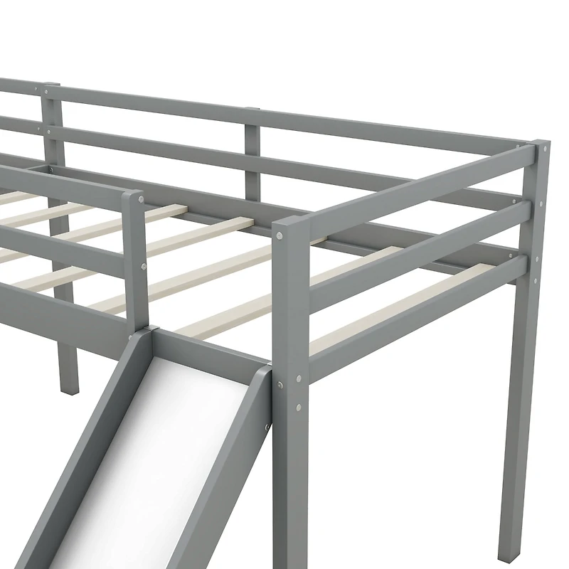 Simplie Fun L-Shaped Twin Size Loft Bed With Ladder And Slide, Gray