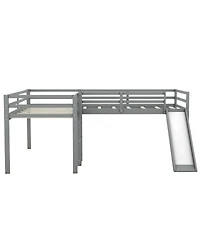 Simplie Fun L-Shaped Twin Size Loft Bed With Ladder And Slide, Gray