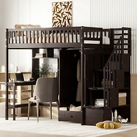 Streamdale Twin Loft Bed With Bookshelf, Drawers, Desk, And Wardrobe White