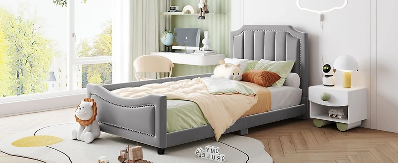 Streamdale Gray Striped Upholstered Twin Daybed