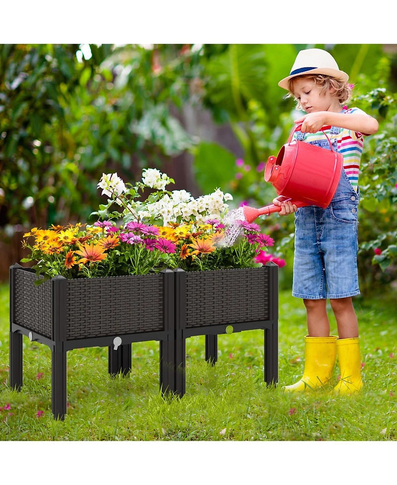Slickblue 2 Set Elevated Plastic Raised Garden Bed Planter Kit for Flower Vegetable Grow-Brown