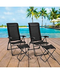 Slickblue 4 Pieces Patio Adjustable Back Folding Dining Chair Ottoman Set