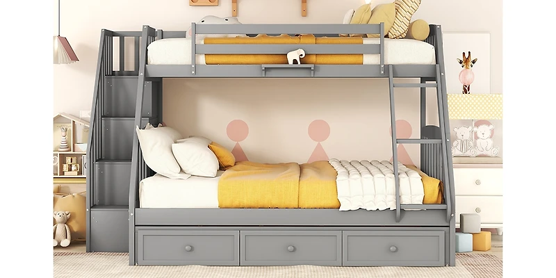 Streamdale Twin-Over-Full Bunk Bed With Drawers, Ladder And Storage Staircase