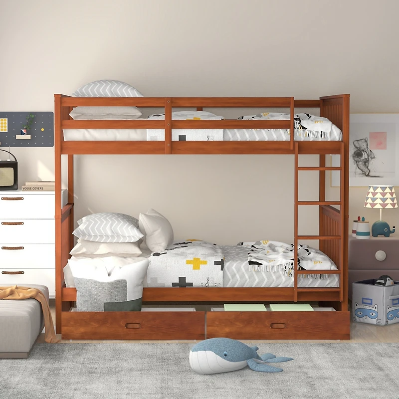 Streamdale Twin-Over-Twin Bunk Bed With Ladders And Two Storage Drawers