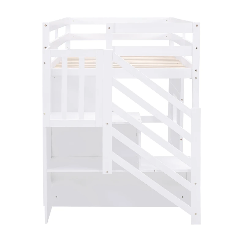 Simplie Fun Twin Size Loft Bed With Storage Staircase And Window, Gray