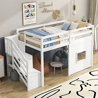 Simplie Fun Twin Size Loft Bed With Storage Staircase And Window, Gray