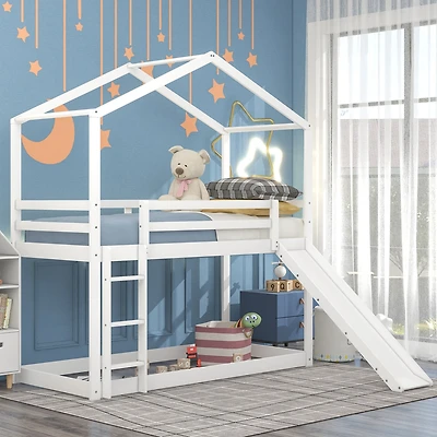 Streamdale Twin Over Twin Bunk Bed With Roof, Slide And Ladder