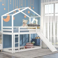 Streamdale Twin Over Twin Bunk Bed With Roof, Slide And Ladder