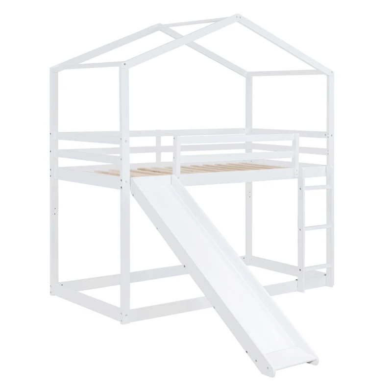 Streamdale Twin Over Twin Bunk Bed With Roof, Slide And Ladder