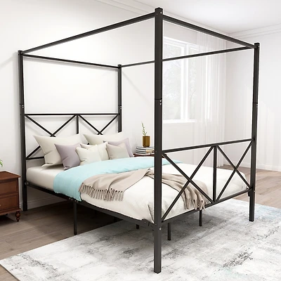 Metal Canopy Bed Frame, Platform Bed Frame Queen With X Shaped Frame Queen