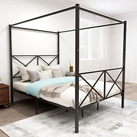 Metal Canopy Bed Frame, Platform Bed Frame Queen With X Shaped Frame Queen