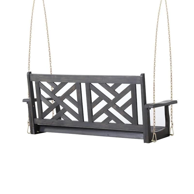 Simplie Fun Acacia Wood Porch Swing with Classic Slatted Seating