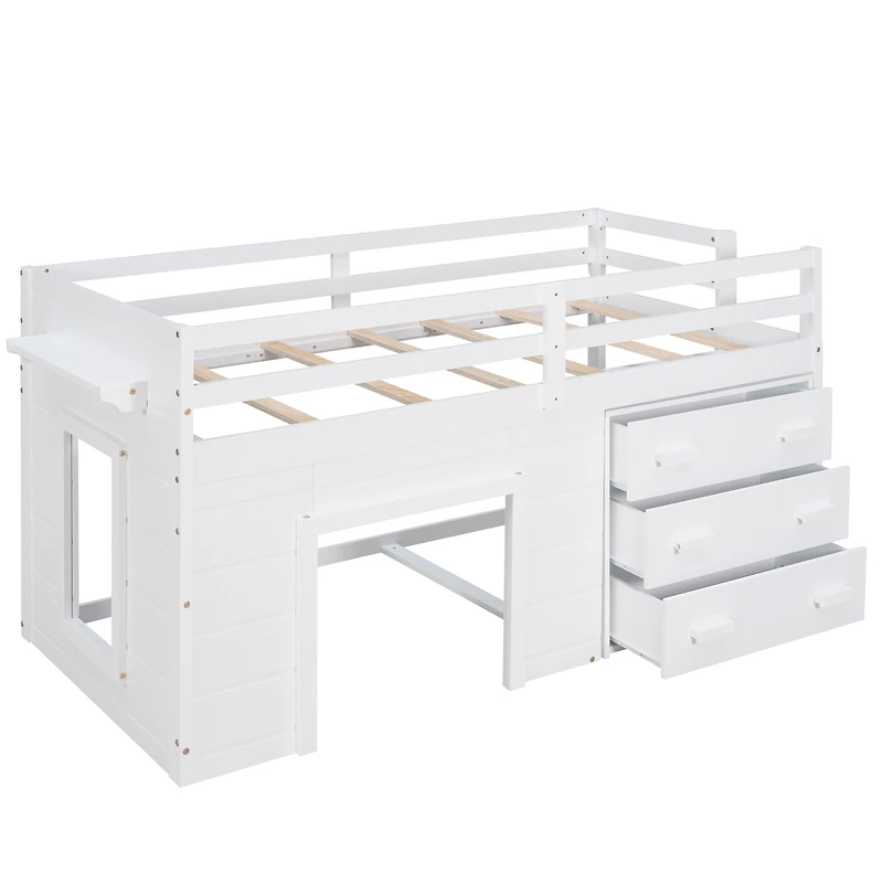 Simplie Fun Twin Size Loft Bed With Cabinet And Shelf