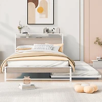 Streamdale Metal Platform Bed Frame w/ Trundle, Usb Ports