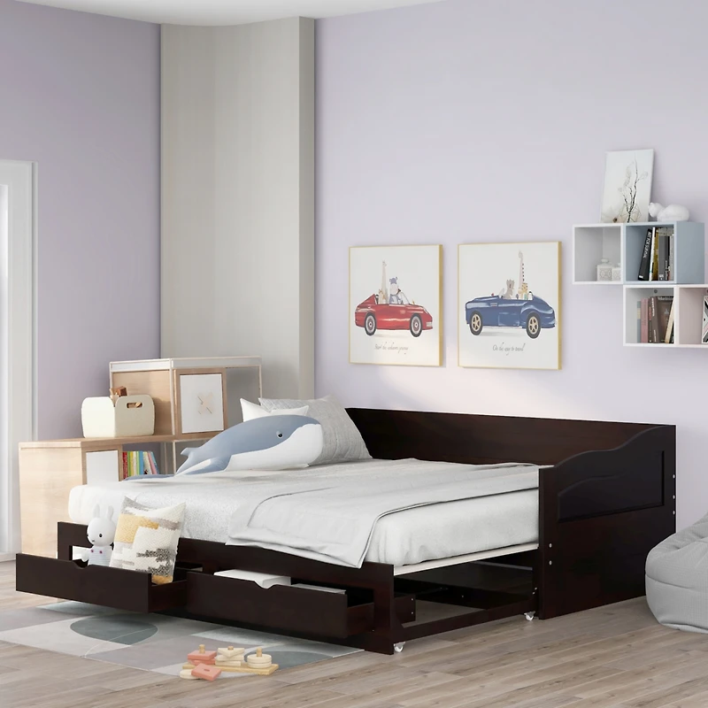 Streamdale 3-in-1 Wooden Daybed with Trundle and Drawers