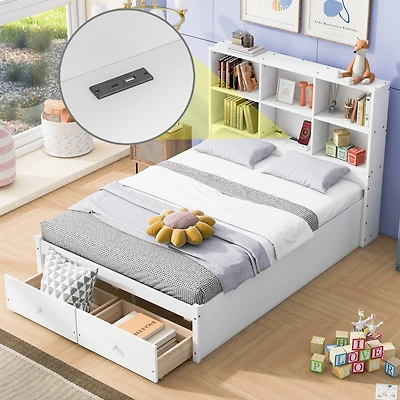 Streamdale Platform Bed with Storage Headboard, Chargers, Drawers