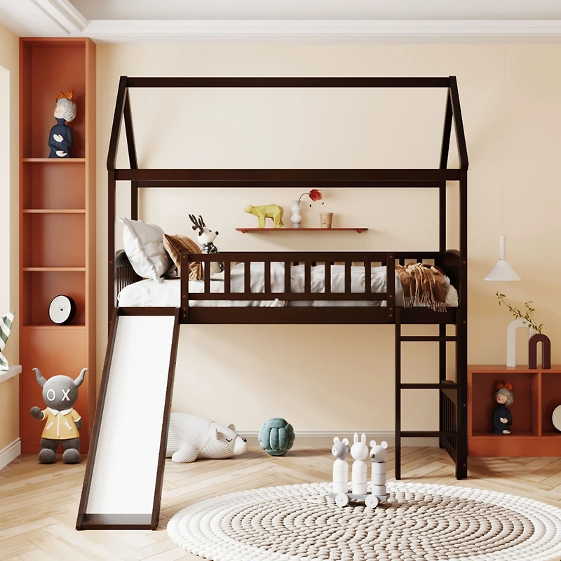 Streamdale Twin Loft Bed With Slide, House Slide