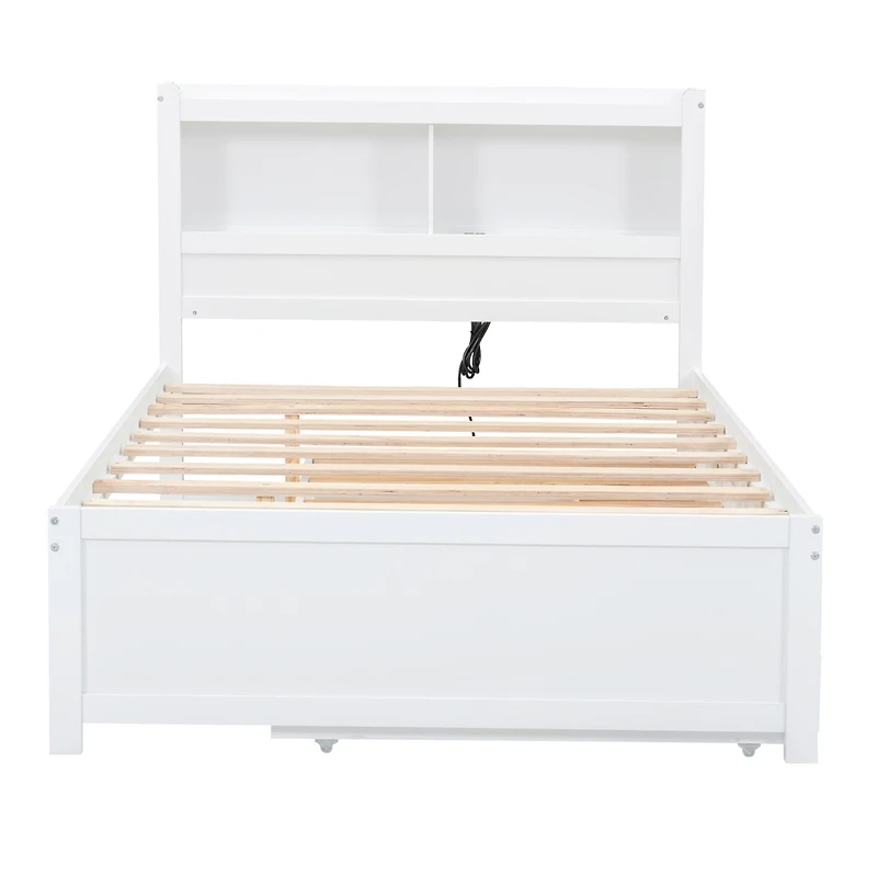 Streamdale Full Platform Bed With Trundle, Drawers And Usb Plugs, White