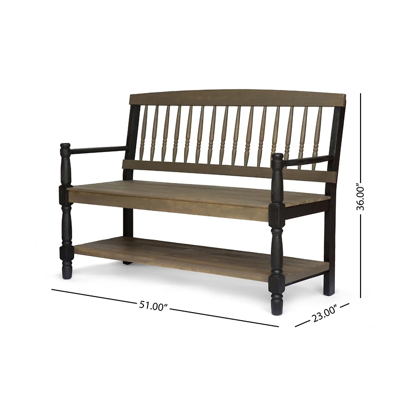 Simplie Fun Elegant Slatted Bench with Shelf Cozy Charm for Outdoor Living