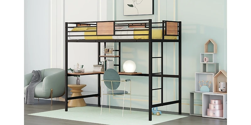 Streamdale Twin Metal Loft Bed With Desk And Shelve