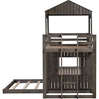 Streamdale Furniture Wooden Twin Over Full Bunk Bed, Loft Bed With Playhouse, Farmhouse, Ladder And Guardrails