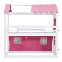 Streamdale Twin Bunk Wood House Bed With Elegant Windows, Sills And Tent