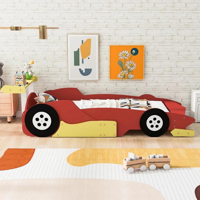 Streamdale Twin Race Car-Shaped Platform Bed With Wheels, Red