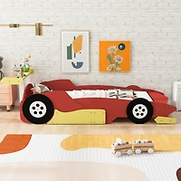 Streamdale Twin Race Car-Shaped Platform Bed With Wheels, Red