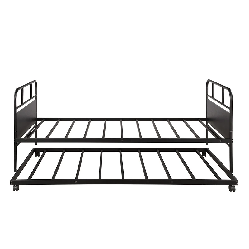 Streamdale Furniture Metal Daybed Platform Bed Frame With Trundle Built-In Casters, Twin Size