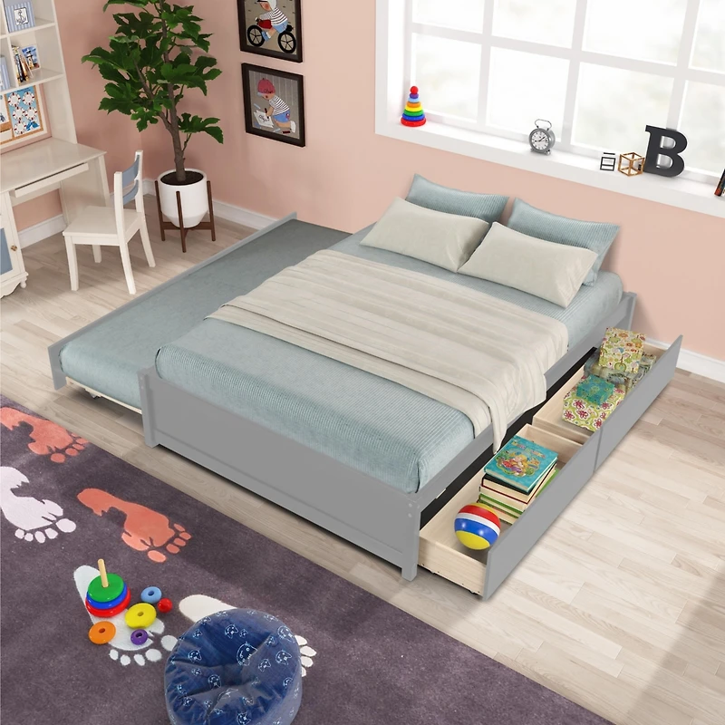 Streamdale Full Bed With Twin Size Trundle And Two Drawers