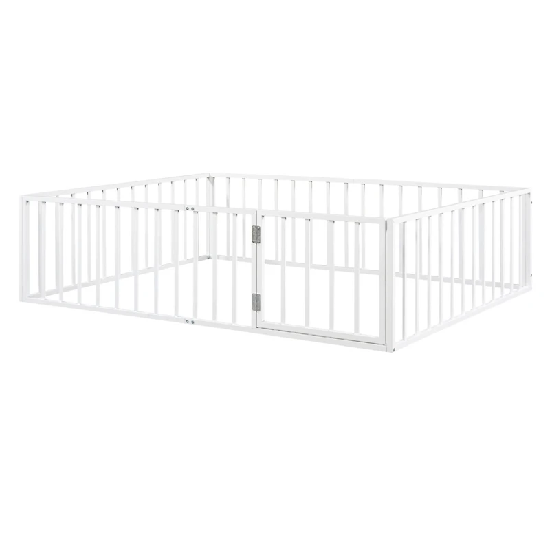 Streamdale Queen Metal Floor Bed Frame With Fence And Door