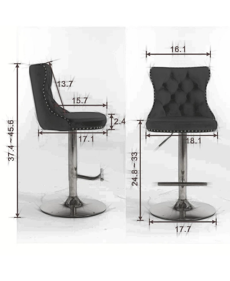 Simplie Fun Adjustable Swivel Velvet Barstools, Set of 2