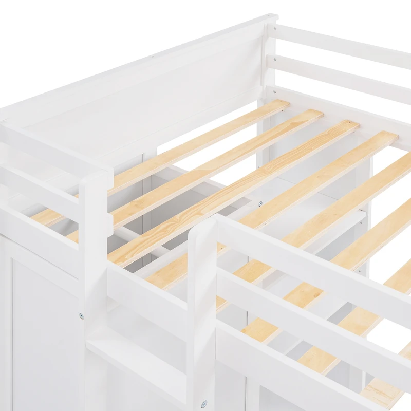 Streamdale Twin Loft Bed With A Stand-Alone Bed, Shelves, Desk, And Wardrobe
