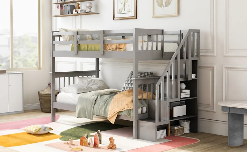 Streamdale Twin-Over-Twin Bunk Bed with Storage and Rail