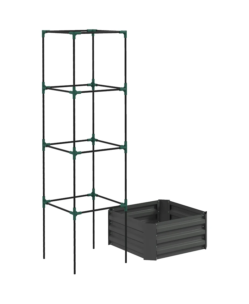 Streamdale Furniture Galvanized Steel 24" x 24" Raised Garden Planter with Tomato Trellis and Bottomless Design