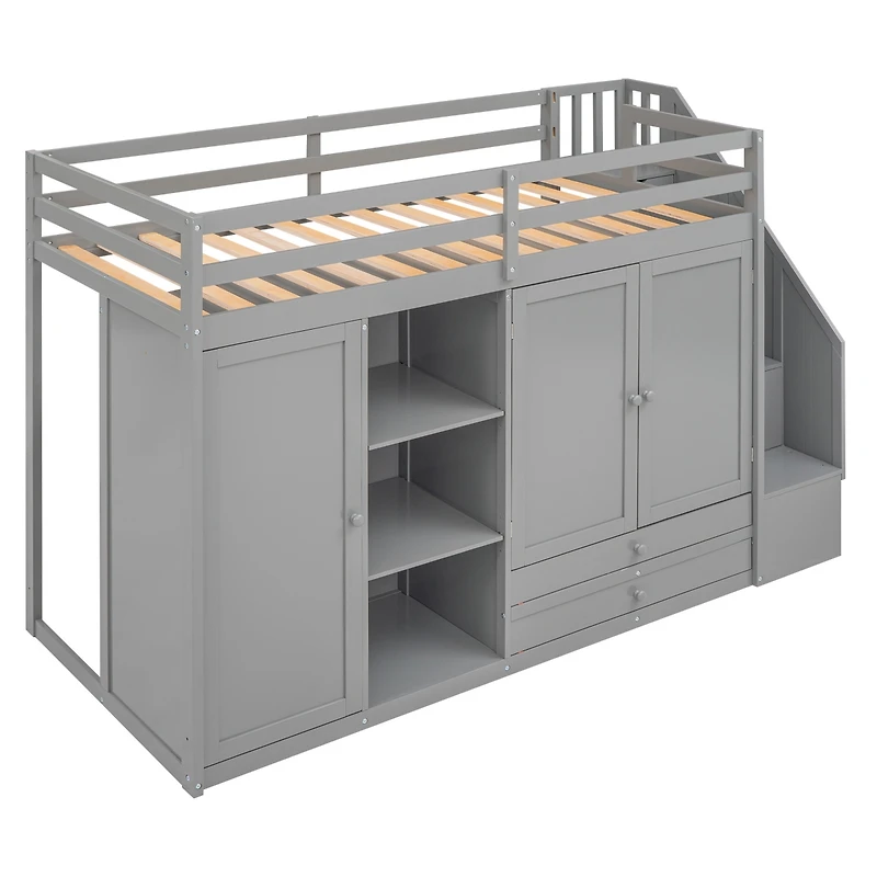 Streamdale 3-Shelf Loft Bed with Storage Units and Ladder