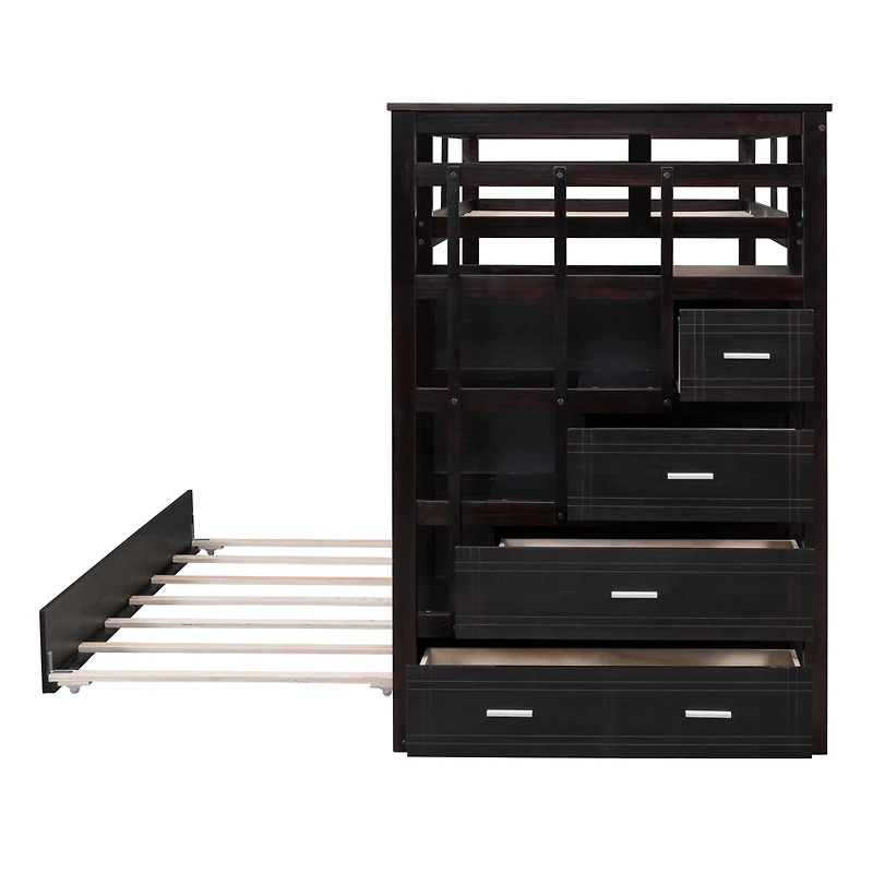 Streamdale Twin Over Bunk Bed With Trundle And Staircase, White