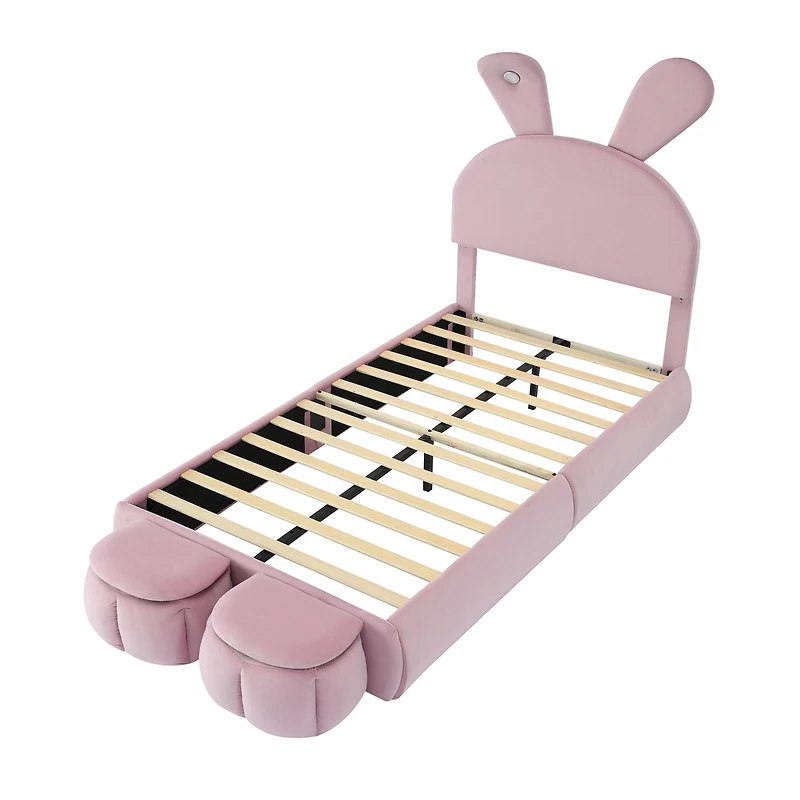 Streamdale Kids Twin Bed with Cartoon Headboard & Light