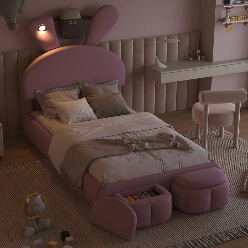 Streamdale Kids Twin Bed with Cartoon Headboard & Light