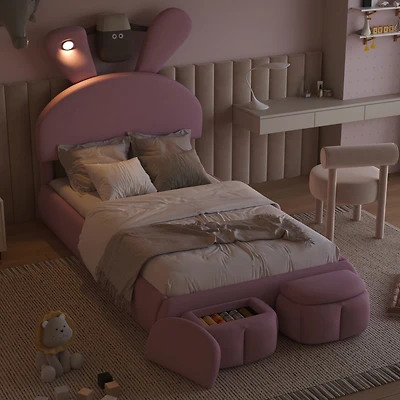 Streamdale Kids Twin Bed with Cartoon Headboard & Light