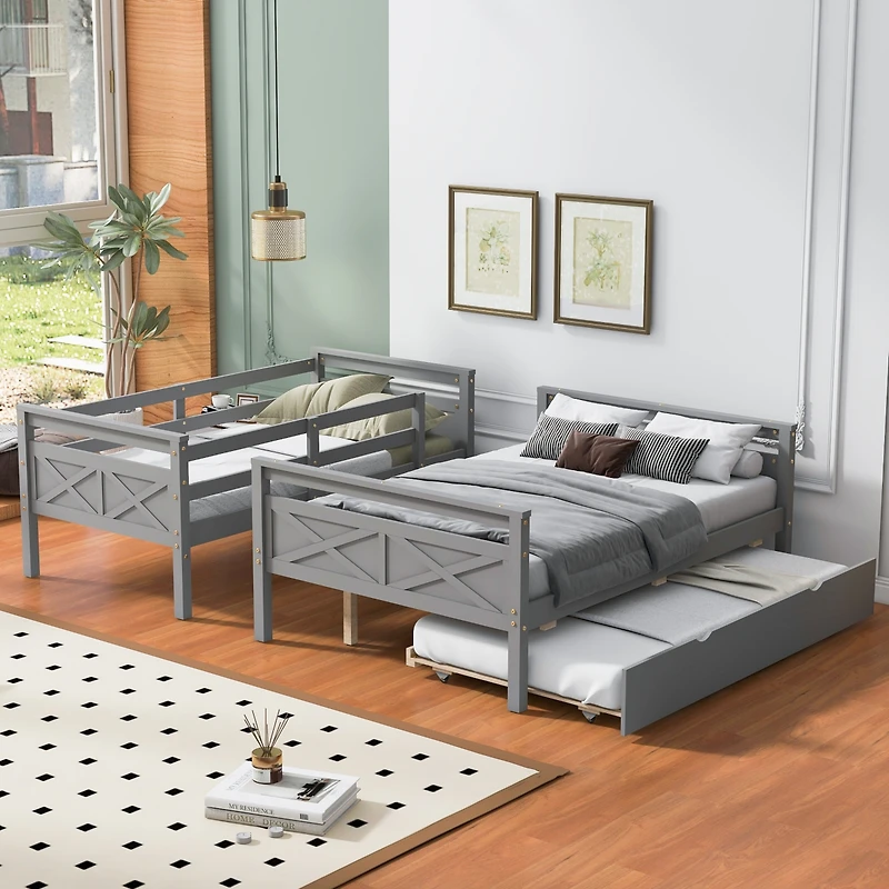 Streamdale Twin/Full Bunk Bed, Trundle, Safety Rails, Gray